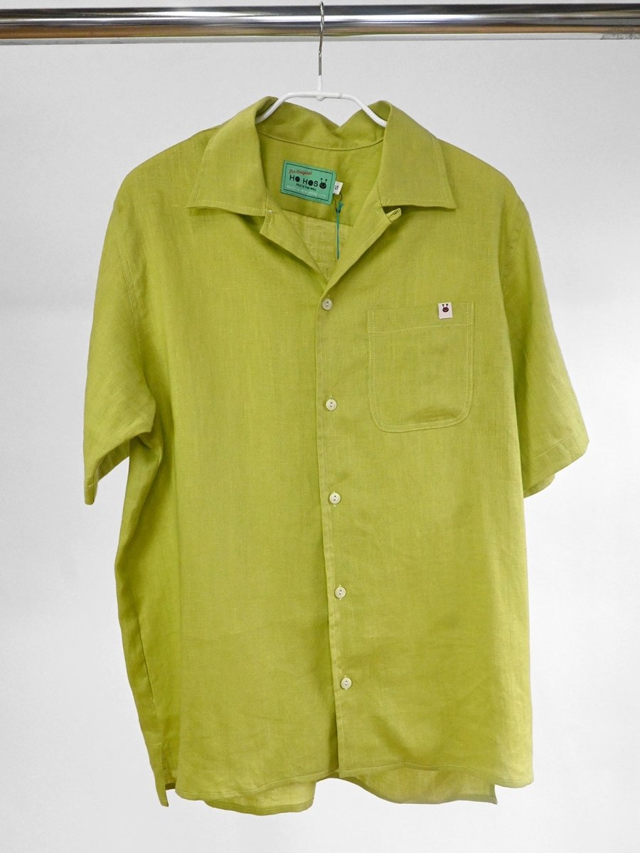 Linen button-up Shirt - Chartreuse. By HO HOS HOLE IN THE WALL