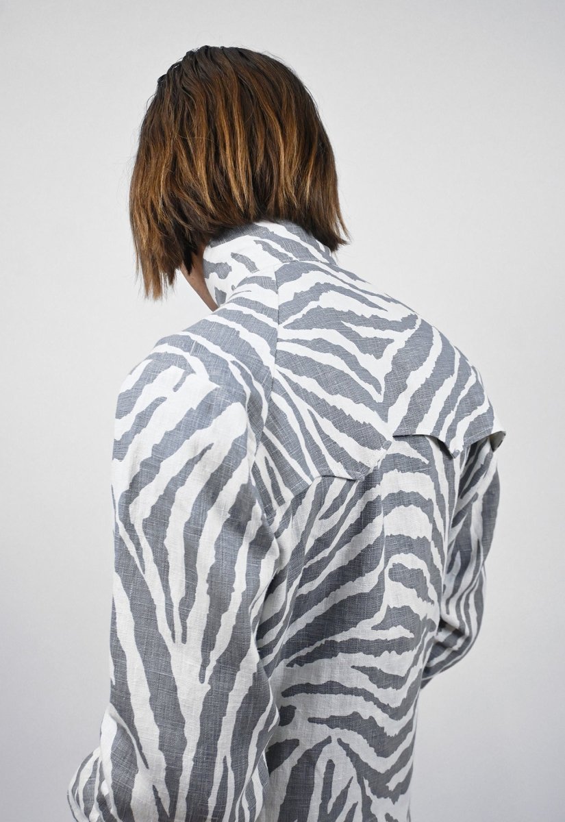 "Zebra Without a Cause" Linen Jacket - Grey Stripe